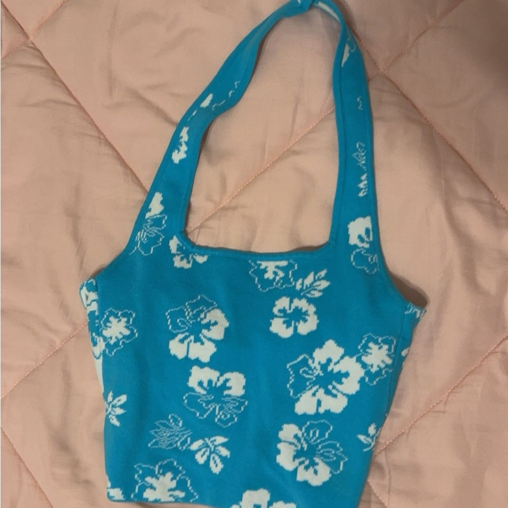 Blue Flower Glassons Halter Tank Top